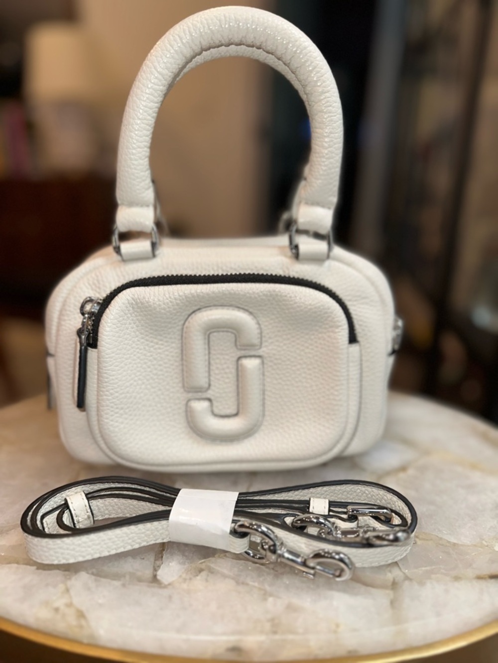 Marc Jacobs J Marc Mini Top Handle Bag | Cotton White | Pebbled Leather | NWOT